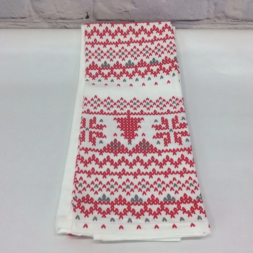 Merry Christmas Holiday Theme 4 Pc Kitchen Tea Towel Set Red/Black/White Cotton